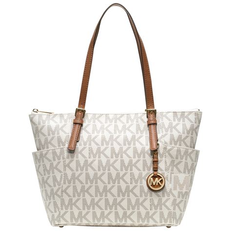 michael kors canvas tote white and red with ta leather|Michael Kors Tote bags outlet.